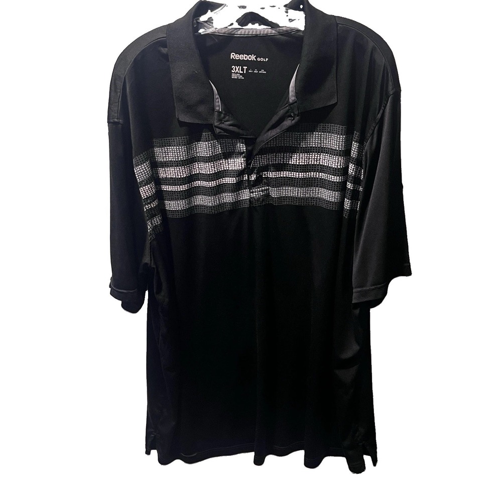 Reebok Golf Mens 3XLT Polo Shirt Short Sleeve Black w/Graphics across Chest Tall